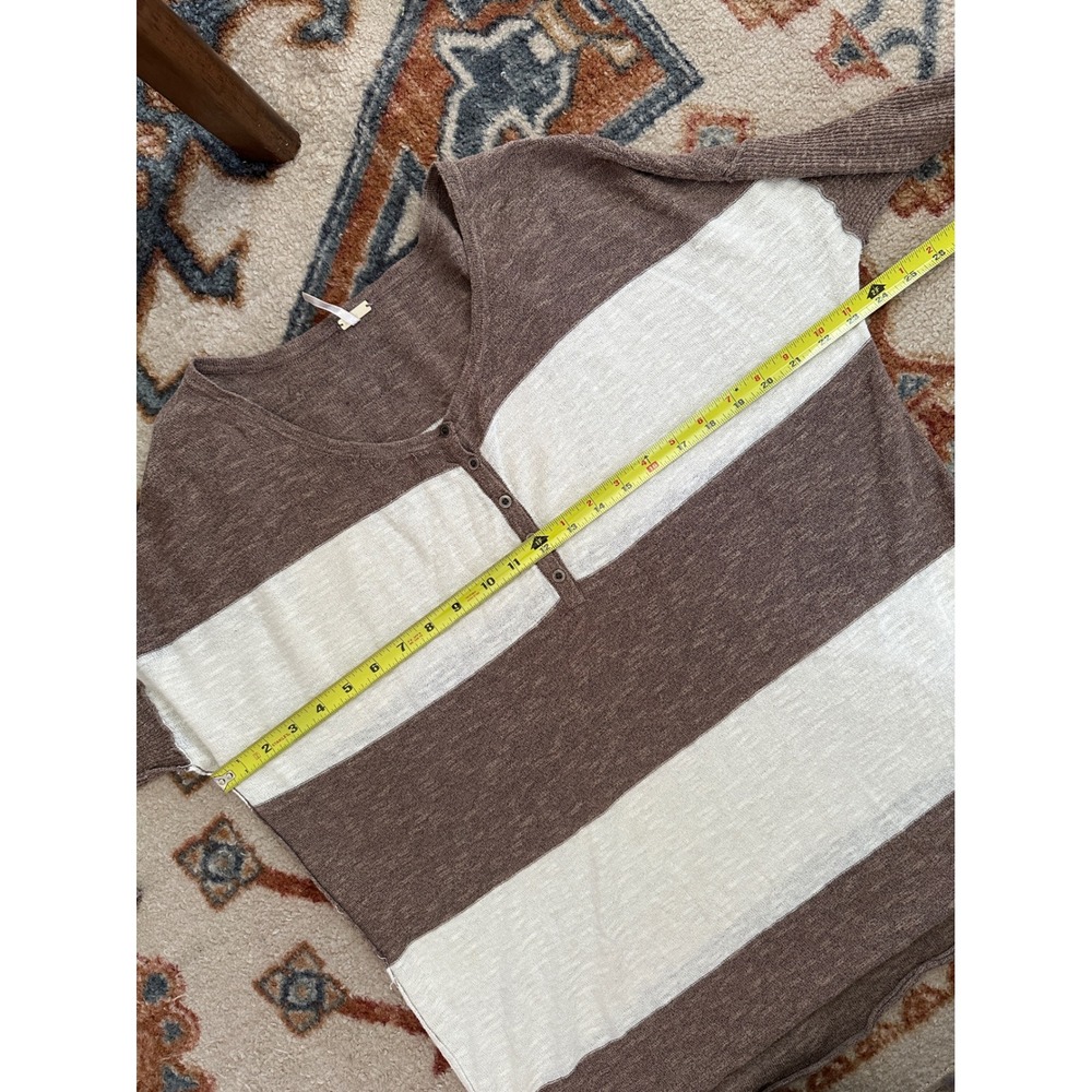 Free People Beach Brown Striped Linen Blend Henley Long Sleeve Top Size Small - Picture 5 of 7